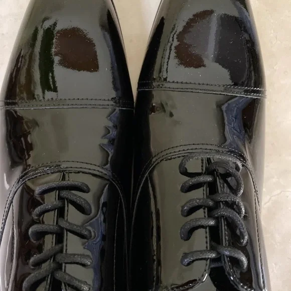 Florsheim Dress Shoes Tux Cap Toe Oxford Black Patent Leather NEW 7 3E X-Wide - Picture 4 of 7